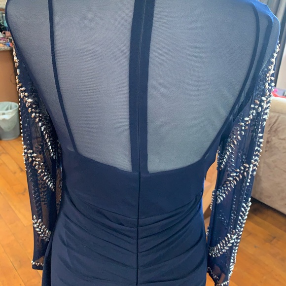 Betsy & Adam Navy Evening Gown w/ rhinestones. - Picture 9 of 11